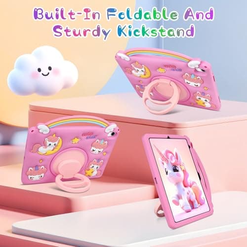 Aolcev for iPad A16 11th Generation Case 11 inch 2025, iPad 10th Generation Case 10.9 2022 Kids Girls with Shoulder Strap 360°Rotating Stand Unicorn Keyring Soft Silicone Protective Cover-Rose Pink — view 3
