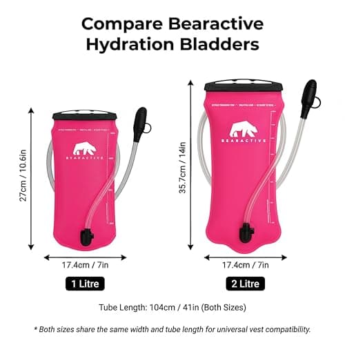 Bearactive Hydration Bladder, Water Bladder 2L for Running Backpack with BPA-Free TPU, Hydration Pack, Leak-Proof Water Pouch, No Plastic Smell – Hiking, Running, Cycling & Camping (Pink, 1 Litre) — view 3