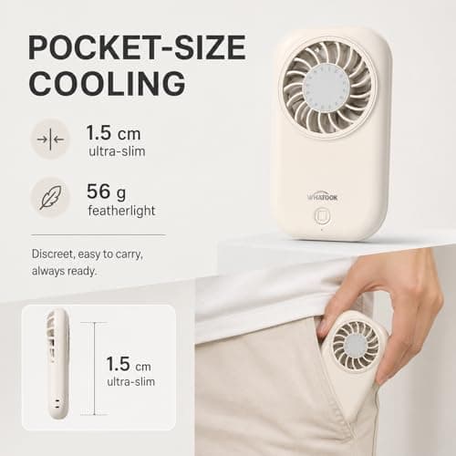 WHATOOK Mini Handheld Turbo Fan: 0.59in Ultra-Slim & 0.12lbs Light Pocket Fan, 11000 RPM Power, USB-C Rechargeable Portable Small Personal Hand Fan for Travel Essentials, Outdoor, Gift, White — view 2