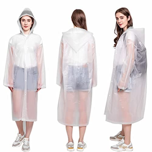 Cosowe Rain Poncho Raincoats for Adults, 2 Pack Reusable Emergency Rain Coat Jacket with Hood, Rain Cover Poncho for Men Women, White — view 5