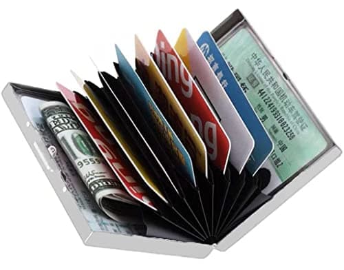 ASKSA Credit Card Holder, Men's RFID and NFC-Blocking Case, 10-Compartment Credit Card Holder, Stainless Steel, Silver — view 2