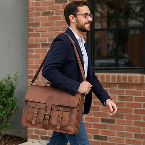 KPL 18 INCH Leather Briefcase Laptop Messenger bag best computer satchel Handmade Bags for men and women — view 2