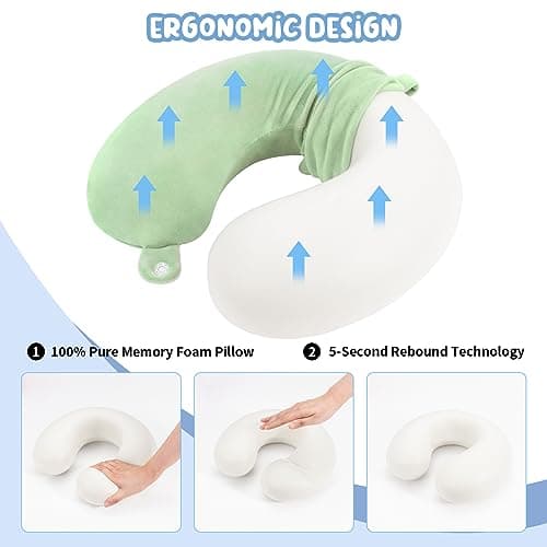 WENGX Travel Pillow Neck Pillow Memory Foam Travel Pillows Head Support Cushion for Airplane Train Car Office Travel Essential Flight Pillows for a Long Hauls Sleeping Rest (Green) — view 6