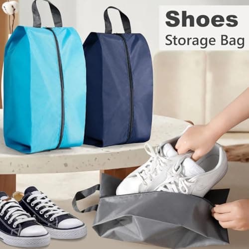 CJWLKJ 6Pcs Multi-Size Travel Shoe Bags Portable Travel Gifts Shoe Organizer with Zipper Closure, Waterproof Nylon Shoe Storage Organizer with Handle Travel Bags for Men and Women, Navy Blue — view 5