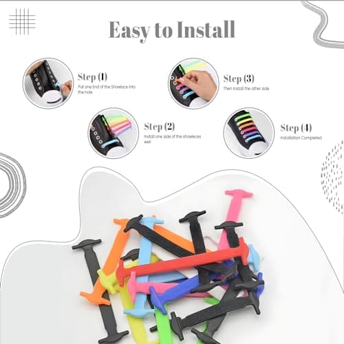 NAVZA No Tie Elastic shoe laces- Flat Elastic Laces for Converse Air Force Sneakers Boots, Waterproof Silicone Tieless shoe laces, Slip-on Any Shoes — view 3