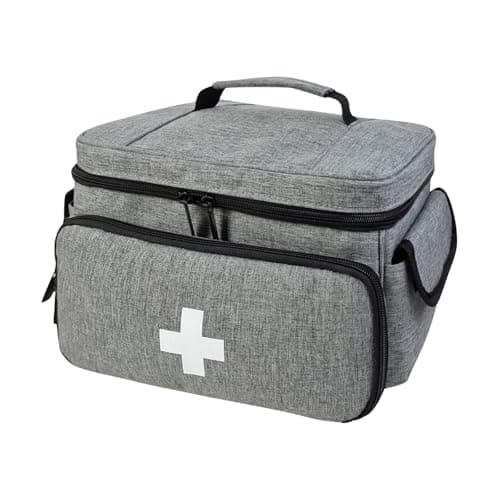 Naapesi Medical Bag-Empty First Aid Bag, Emergency Kit, Nurse Bag, Large Capacity Medicine Organizer with Multiple Compartments for Home Visits, Home, Travel (Grey)