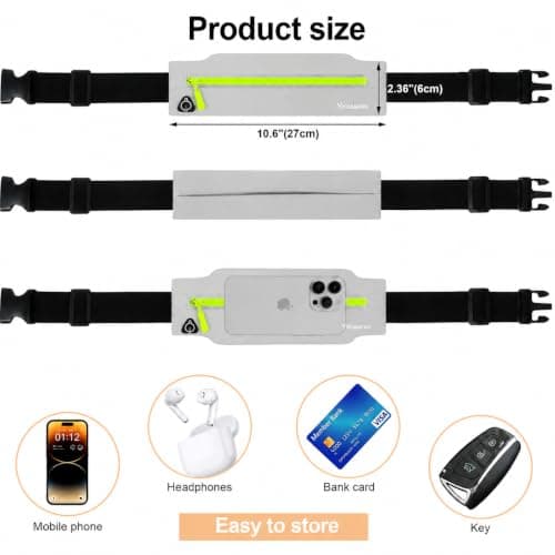 Running Belt for Men & Women, Slim Bum Bag & Running Phone Holder, No Bounce Waist Pack, Water Resistant Reflective Running Pouch, Adjustable Fitness Belt Fits All Smartphones(Grey) — view 3