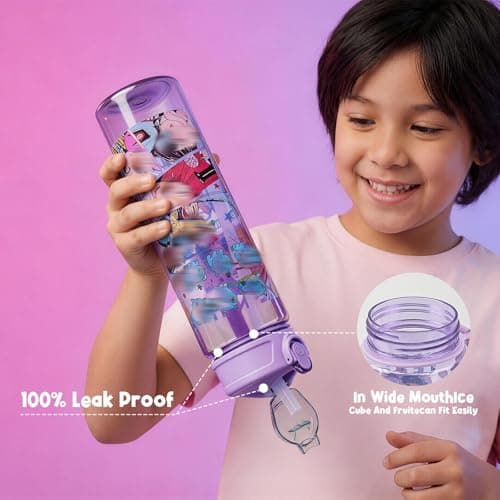 Heartsking K Pop Water Bottle for Girls, Purple Reusable Plastic Water Bottle with Straw for Sports and Travel Drinkware Merch Gift for Girls Fans Teens Party Birthday — view 5