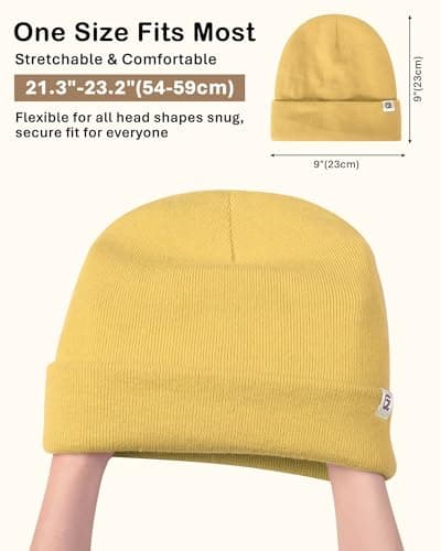 GADIEMKENSD Satin Lined Knit Beanie Hat Men Women Winter Thermal Anti-Static Anti-Pilling Woolly Hats Heated Soft Hair Care Skull Cap for Cycling Travel Running Skiing Golf Walking Yellow — view 5