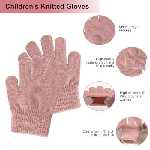 Kids Winter Beanie Hat Scarf Gloves Set, Fleece Lined Thermal Set(Pink) — view 5