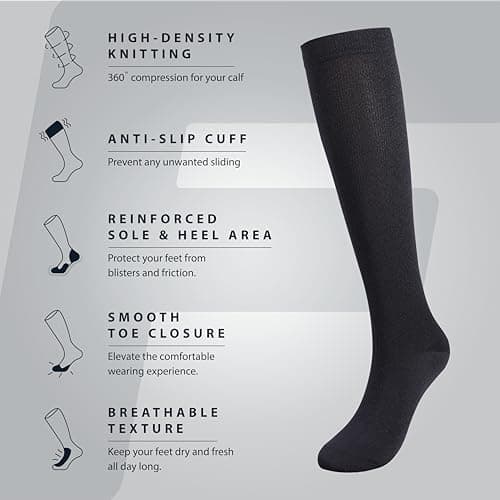 FITAURA Compression Socks for Men & Women | 15-20mmHg Support Stockings for Flight, Travel, Sports, Running | Graduated Compression for Calf & Ankle Circulation | 1 Pair L/XL Black — view 2
