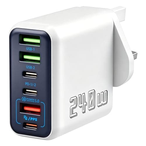 240W USB C Charging Station, 6-Port Multi USB Charger Plug for iOS Android