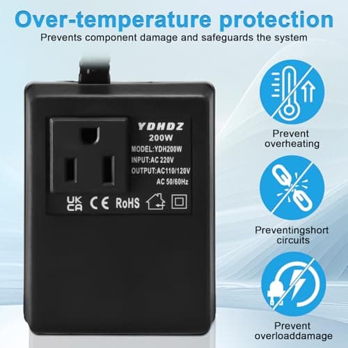 200W Step-Down Power Supply voltage converter 220V/240V to 110V/120V(UK Plug), Smart and Efficient Temperature-Protected Adapter, Suitable for WiFi, POS Machines and Power Bank — view 5