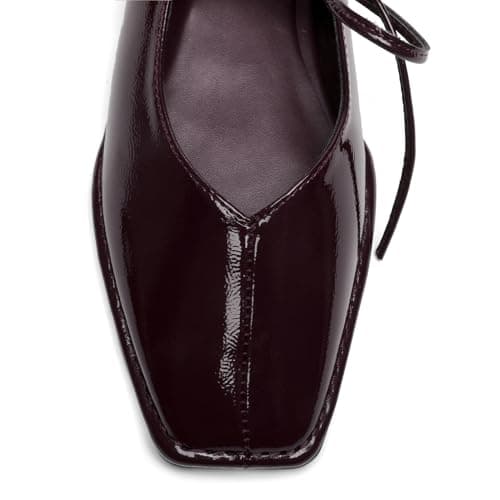 ETPSJKR - Women's ballet flats with laces, square toe, ballerina shoes, pretty bows, flat shoes for office, Burgundy, 26.0 cm — view 6