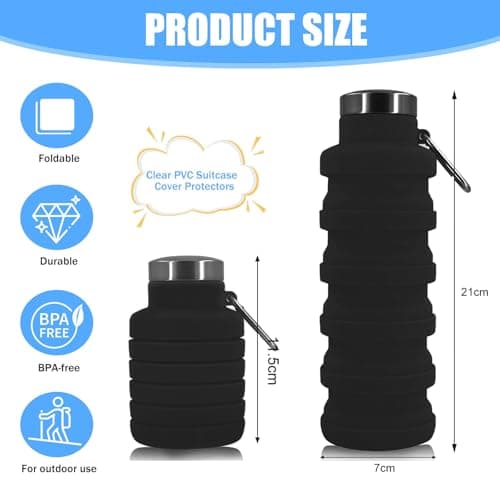 Collapsible Water Bottle, 500mlSilicone Water Bottle with Carabiner(Black) — view 2