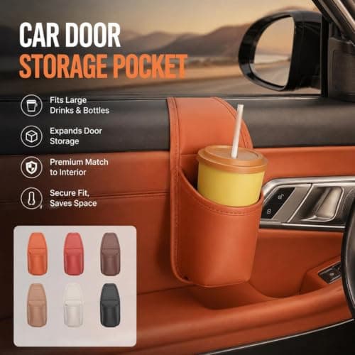 Car Door Storage Pocket, Leather Cups Holder for Car — view 5