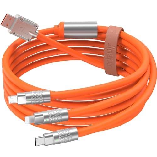 3 in 1 Multi Charging Cable, 60W Fast Charger Cords, 4ft Soft Silicone Charger Cable with Leather Strap, Type-C/Micro USB/Light-ning, Compatible with iPhone 15/iPad/Samsung/Google/PS/Tablets