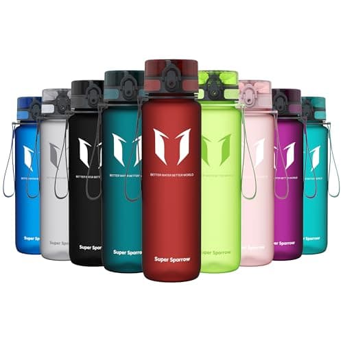 Super Sparrow Sports Water Bottle - 1000ml - Non-Toxic BPA Free & Eco-Friendly Tritan Co-Polyester Plastic - For Running, Gym, Yoga, Outdoors and Camping