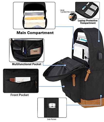 KOPHLY Large Laptop Backpack with USB Charging Port for Men and Women, Classic Travel Backpack for College, Work Bag(Dark Grey) — view 4