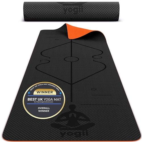 Yogii Yoga Mat - Non-Slip 6mm Thick TPE & Travel-friendly Yoga Mat - Perfect for Home & Gym Exercise Fitness & Pilates - With Laser Alignment Guides (Black/Orange) for Men & Women — view 4