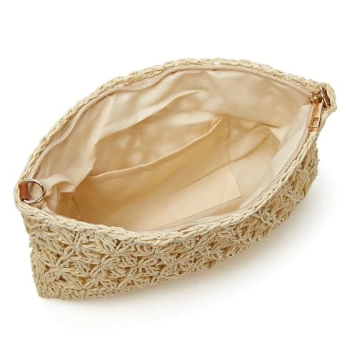 straw beach bags for women, rattan handbag, summer straw woven handbag, raffia handbag, square shoulder bag, khaki, Small to Medium — view 6