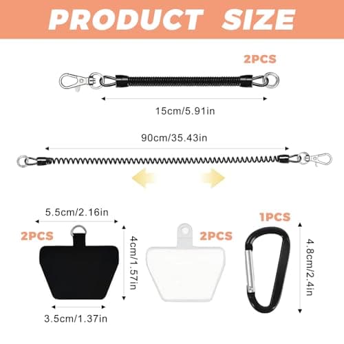 FeiatPogra 2 Pack Phone Tether with Coiled Anti Theft Phone Strap, Phone Lanyard Security Strap with Tether Tabs and Carabiner Clip for Bag, Backpack, Shopping, Travel and Daily Use — view 2