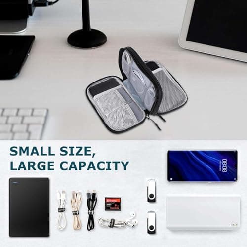 Travel Cable Organiser Bag, Portable Electronics Travel Organizer Tech Pouch, Universal Cord and Travel Gadgets Cable Pouch for Cables Power Bank Earphone USB Drive Hard Disk (Double-Layer Black) — view 5