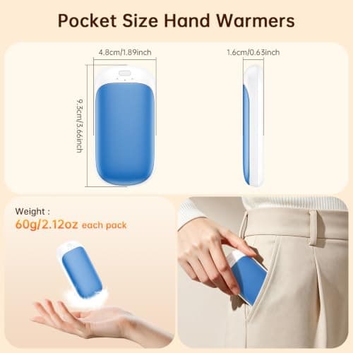 Jonwall Hand Warmers Rechargeable, 2 Pack Electric Hand Warmer Reusable Portable Handwarmers with 3 Levels Heat, USB Pocket Warmer Warm Gifts for Men Women Outdoor Camping Golf Fishing — view 5