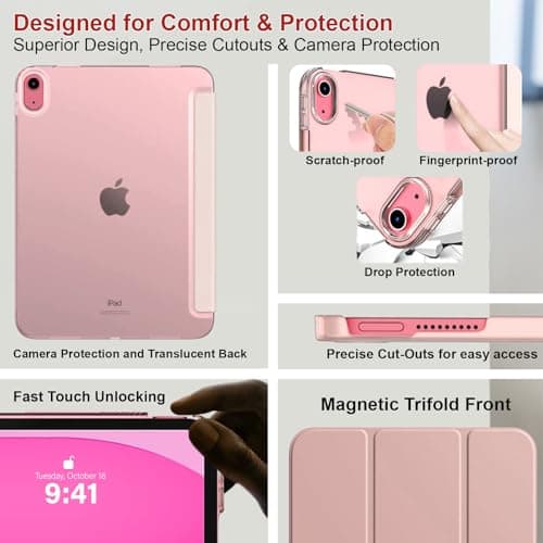 GALTD for iPad A16 Case Smart, 11th Generation 11inch/iPad 10th Generation Case 10.9" (2025-2022) Auto Wake/Sleep Cover, Slim Stand Cover with Hard Back, Support Touch ID, Rose Gold — view 6