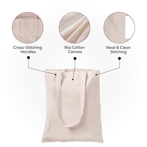 CENTRIX Natural Cotton 20 pack 15 X 16 inch reusable grocery bags, 5.5 oz cotton canvas tote, eco friendly super strong washable — view 4