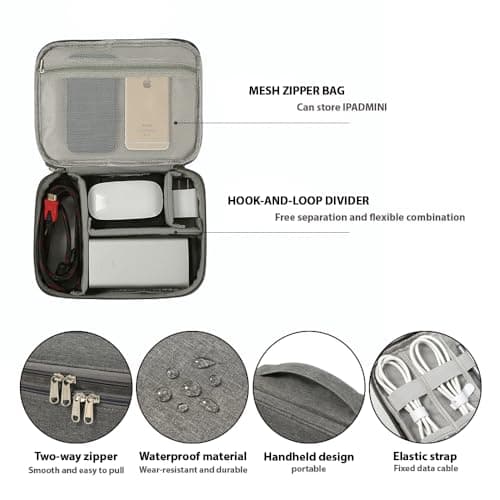 Waterproof Electronic Accessories Bag，for Charging Cables、Power Bank, Grey — view 5
