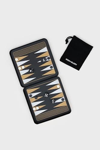 Iron & Glory Magnetic Travel Backgammon Set in Durable Tin Case | Compact & Portable Board Game with Secure Magnetic Pieces | Perfect for On-the-Go Fun & Strategy | Includes Fabric Carry Pouch — view 3