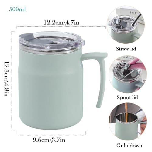HZXYchen Stainless Steel Travel Mug with Handle – 304 Coffee Cup 500ml with Locking Lid – for Commute, Office & Outdoor – Green — view 2