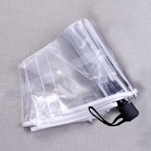 Gadgetking 2 Pack Small Folding Set Rain Umbrellas Transparent PVC Wedding Brolly Clear Ladies Men Bride Bridesmaid Party Fashion Portable Mini See Through Dome for Events Walking Handbag Travel — view 4