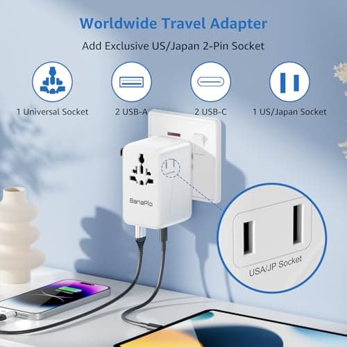Universal Travel Adapter with 100W PD Fast Charging, Worldwide Travel Plug Adapter with 2 USB-C PD and 2 USB-A Ports QC, International Travel Adaptor for UK US EU AUS, Travel Charger for Laptop — view 3