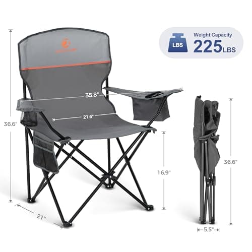 LET'S CAMP Set of 2 Folding Camping Chairs for Adults Supports 120kg Grey — view 3