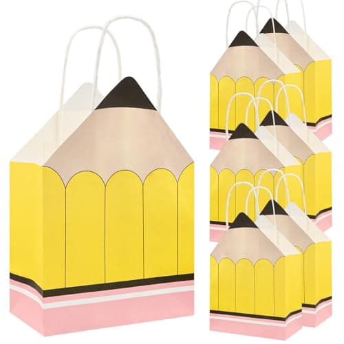 12Pcs Pencil 3D Gift Bags, Teacher Candy Gift Boxes, Novelty School Supply Favor Bags for Back to School, Teacher Appreciation, Student Birthday Party Favors Supplies