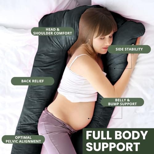 Bedding Home Charcoal 12ft Pregnancy Pillows For Sleeping | U Shaped Maternity Support Full Body Pillow | Cuddle Cushion Side Sleeper Long Pillow for Pregnant Women (12ft U Pillow, Charcoal) — view 5