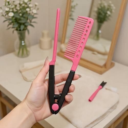 Heat-resistant V Hair Styling Comb, v shaped Hair Straightening Comb For Flat Iron, Professional Smoothing Grooming Brush For Home Travel Road Trip Vacation Dating Commuting — view 5