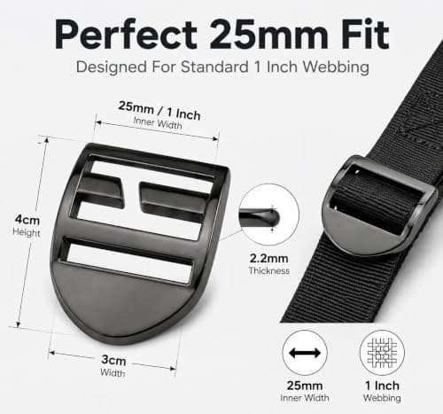 ENNJING 4 Pcs Metal Ladder Lock Buckles 25mm, Heavy-Duty 4-Position Strap Adjuster Clips for Backpacks, Luggage Straps, Seat Belts & Pet Leashes – Black Webbing Adjuster Replacement Buckles — view 2
