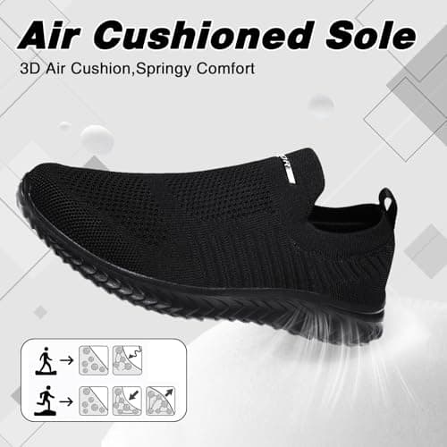 Mens Womens Slip On Trainers Casual Nordic Walking Shoes Breathable Running Shoes Nurse Work Shoes Lightweight Tennis Shoes Soft Mesh Gym Workout Sneakers Black EU44 Convert UK9.5 — view 3