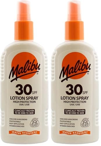 Malibu Sun SPF 30 Lotion Spray, High Protection Sun Cream, Water Resistant, Vitamin Enriched, 200ml (Pack of 2)