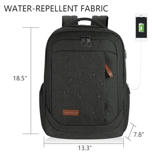 KROSER Laptop Backpack Large 17.3 Inch School Travel Computer Backpack for Laptop with USB Charging Port Water-Resistant Casual Daypack for Business College Work Bag Men Women, Black — view 3