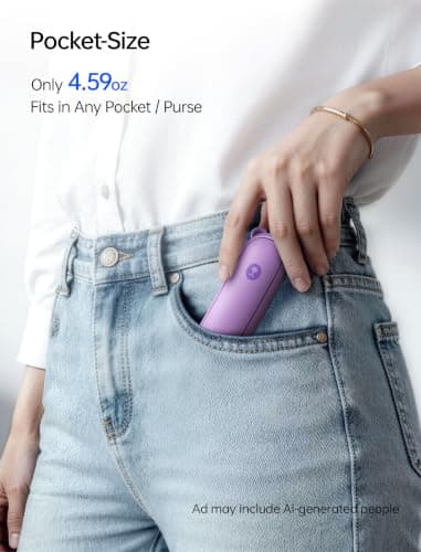 JISULIFE Portable Handheld Fan, 3 In 1-Fan, Power Bank, Flashlight, Purple — view 6