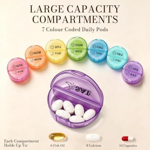 Portable Round Pill Box with Zipper Pouch, Classic Leopard Travel Pill Organiser for Tablets, Vitamins, Capsules and Supplements, Compact Medicine Case — view 3