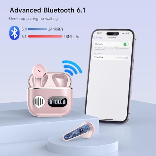 CoolJumper 2026 Ultimate Bluetooth V6.1 Earbuds, Dual LED Display, Mini In-Ear Design, Deep Punchy Bass, 48H Playtime, IP7 Waterproof, Pink — view 5