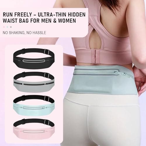 Mayoii Double-Layer Design Running Belt for Women and Men Lightweight Running Waist Belt with Water Bottle Pocket,Multi-Pocket Phone Holder Running Pouch (1, A-Pink, One Size) — view 2