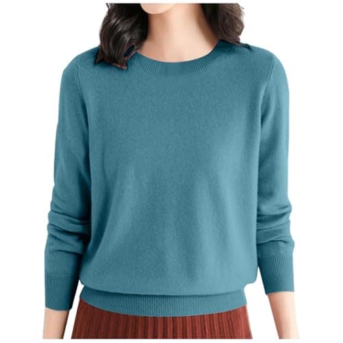 Women's Wool Blend Crewneck Pullover Sweater Long Sleeve Thermal Base Layer Top for Travel and Hiking (Sky Blue, S)