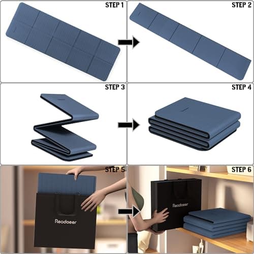 Foldable Yoga Mat for Travel, Non-Slip Exercise Pilates Fitness Mat, Blue — view 5