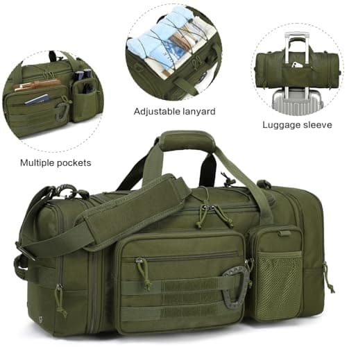 Tonruyn Tactical Duffle Bag Backpack for Men 40-45L Expandable Military Travel Duffel & Sports Holdall Gym Bag with Shoe Compartment Wet Pocket Medium Weekender Overnight for Camping Luggage, Green — view 6